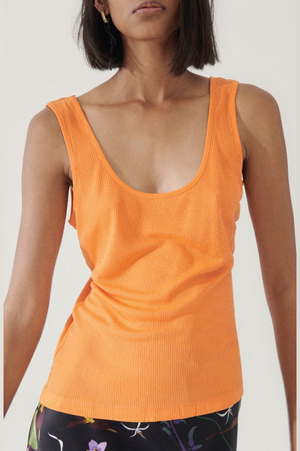 Silk Laundry Ribbed Tank - Fire Lily