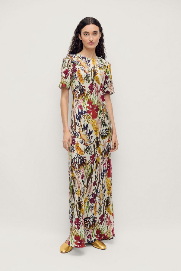 Silk Laundry Short Sleeve Bias Dress - Planktonic