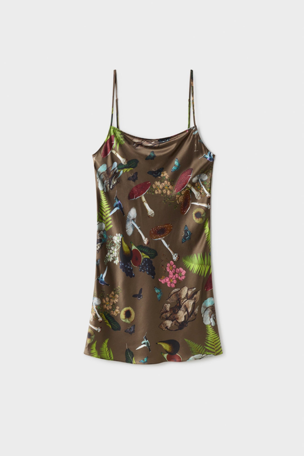 Silk Laundry Straight Neck Dress - Magic Mushroom Dark Earth