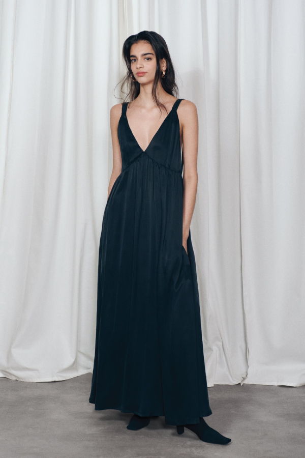 Silk Laundry Trapeze Dress - Black