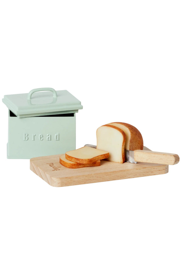 Maileg Mouse Kitchen Bread Box with Utensils, Miniature - Mint