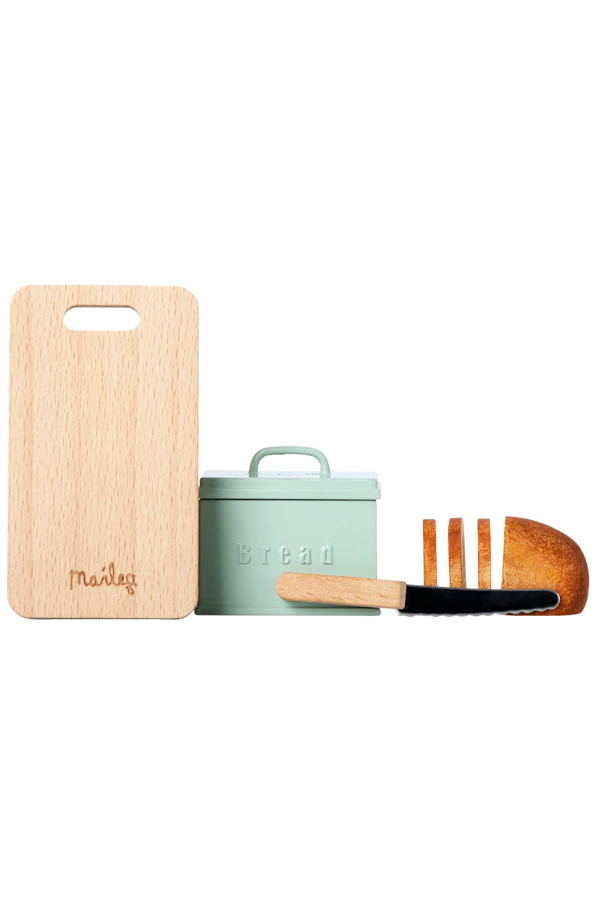 Maileg Mouse Kitchen Bread Box with Utensils, Miniature - Mint