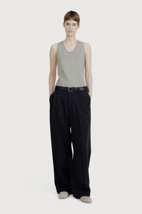 ssstein Wool Doeskin Long Wide Trousers - Grey Brown