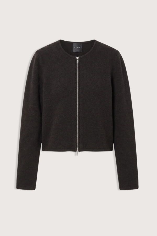 Leset Jesse Felted Lambswool Zip Cardigan - Chocolate