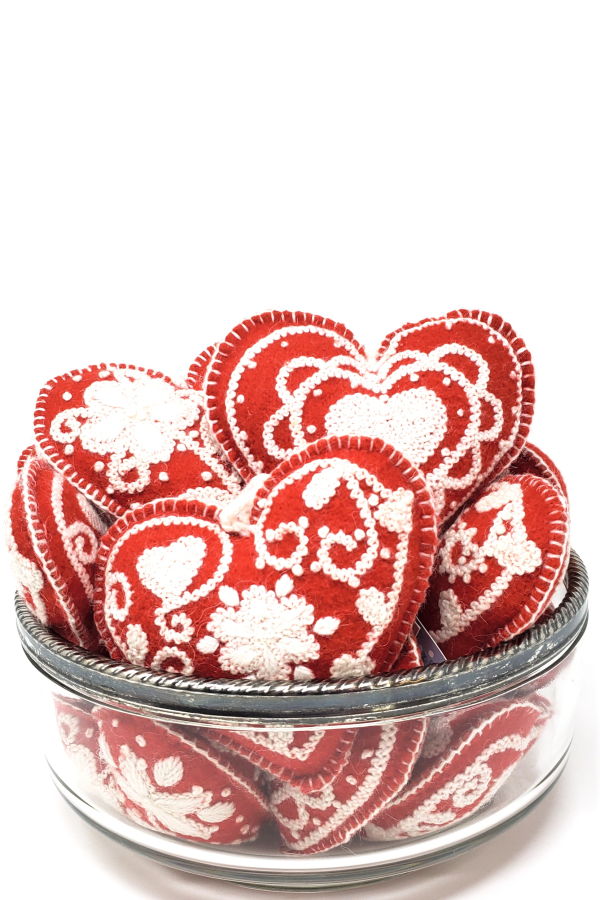 Melange Collection Embroidered Heart Ornament - Set of 6