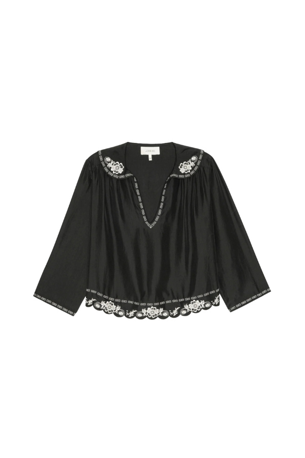 The Great. The Embroidered Floral Peter Pan Collar Top