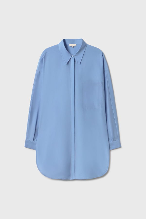 Silk Laundry Cotton Silk Round Shirt - Blue