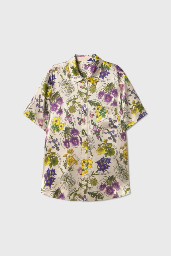 Silk Laundry Short Sleeve Boyfriend Shirt - Endangered Flowers