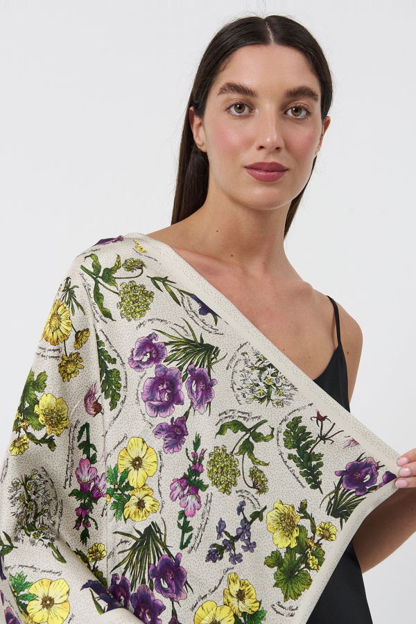Silk Laundry Twill Scarf - Endangered Flowers