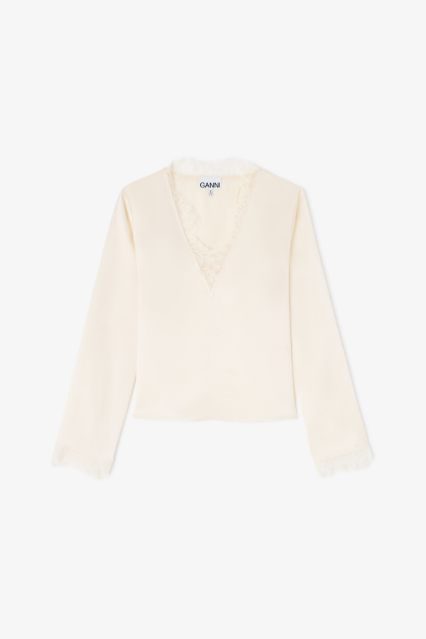 Ganni Fluid Satin Long Sleeve Blouse
