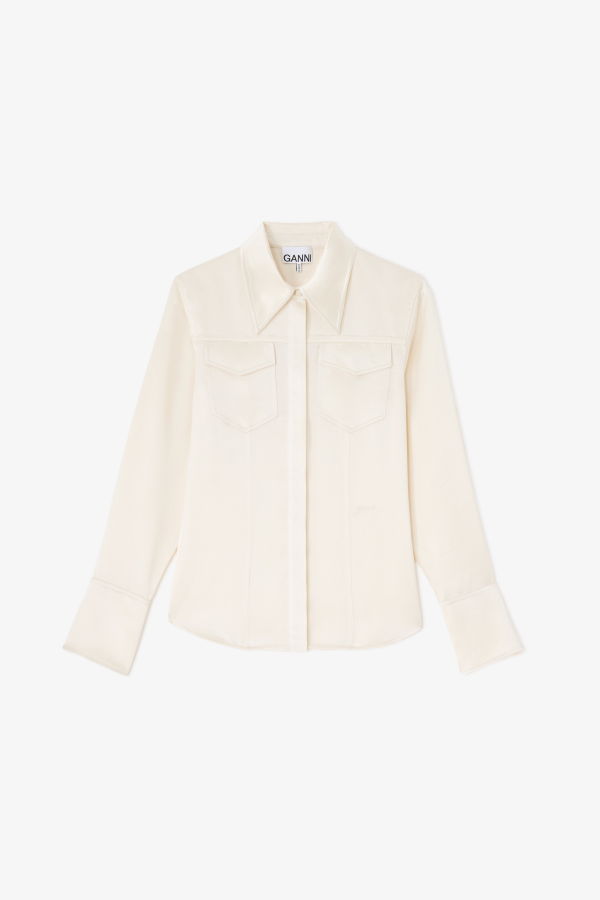 Ganni Fluid Satin Western Shirt