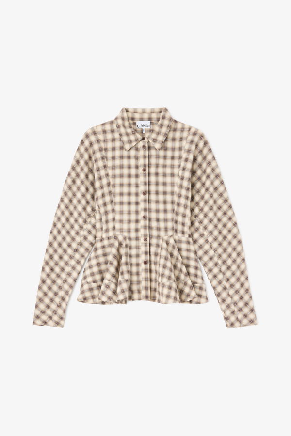 Ganni Light Check Flannel Peplum Shirt