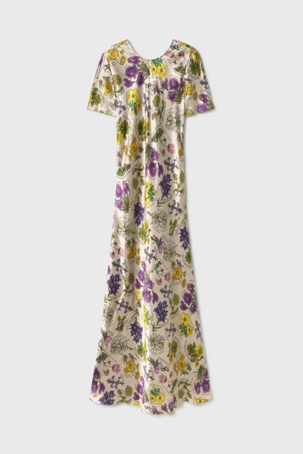 Silk Laundry Short Sleeve Bias Cut Dress - Endangered Flowers