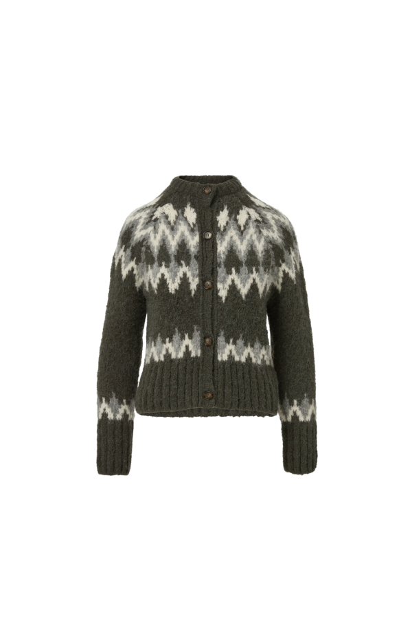 Veronica Beard Christina Fair Isle Cardigan - Green Shadow Multi