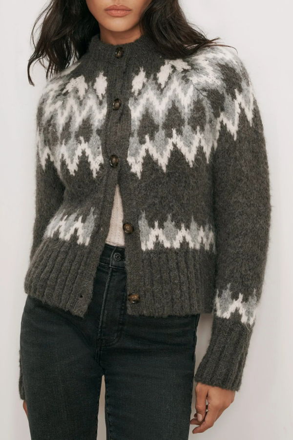 Veronica Beard Christina Fair Isle Cardigan - Green Shadow Multi