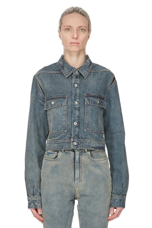 Rick Owens Cape Sleeve Cropped Outershirt - Mineral Indigo