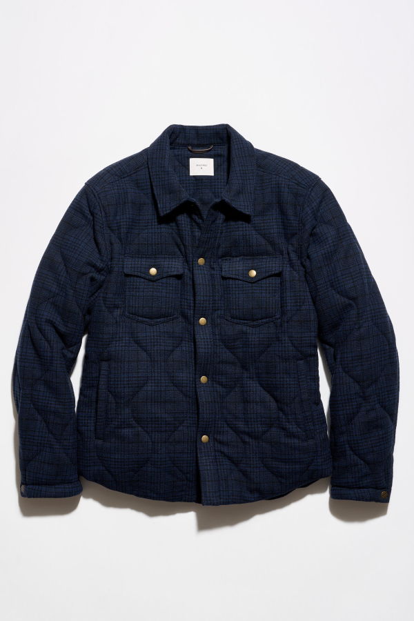 Billy Reid Onion Quilted Plaid Theo Shirt Jacket - Navy Multi