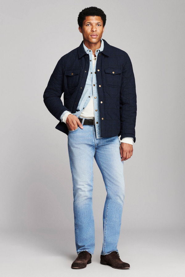 Billy Reid Onion Quilted Plaid Theo Shirt Jacket - Navy Multi