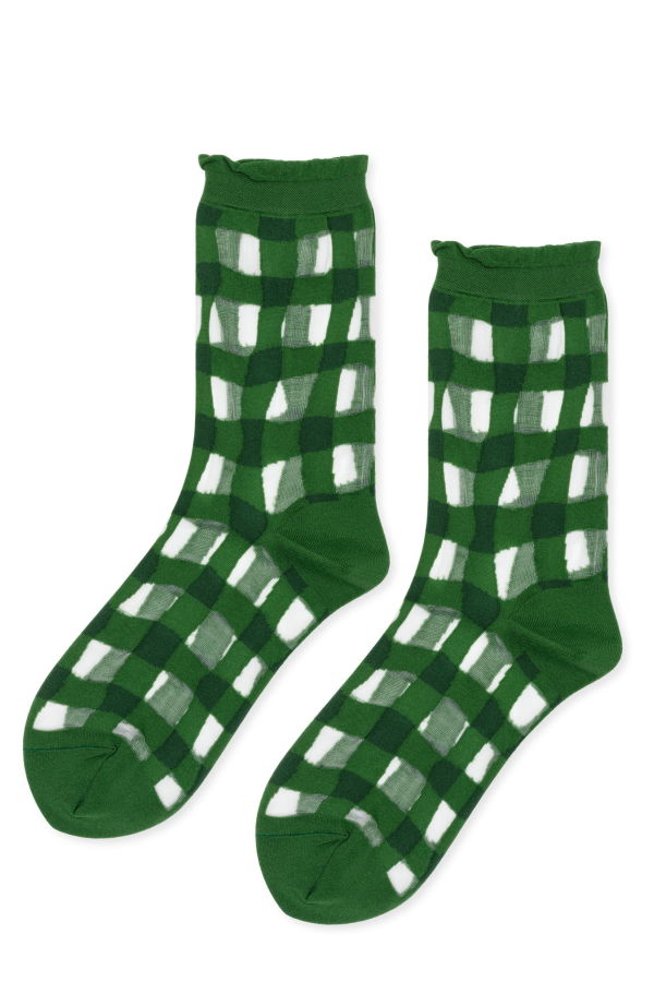 Hansel from Basel Googly Gingham Sheer Crew Socks - Green