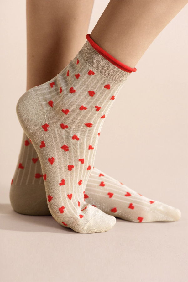 Hansel from Basel Spiffy Hearts Short Crew Socks - Ecru