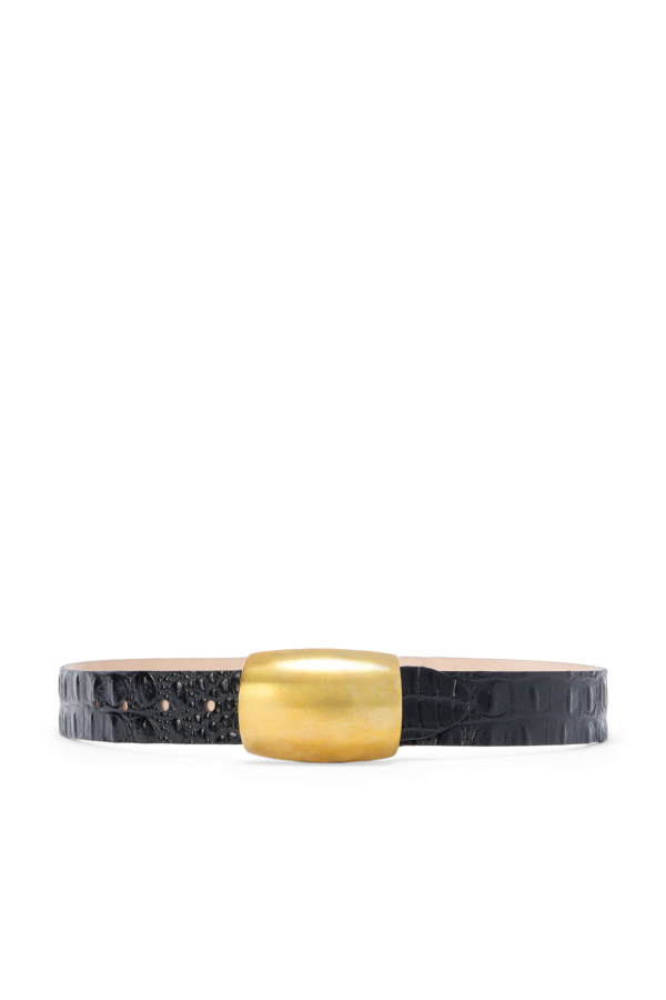 L'agence Milou Domed Croc Belt - Black Croc Embossed