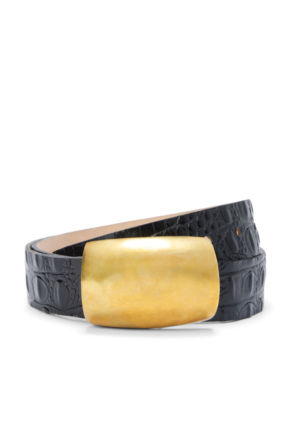 L'agence Milou Domed Croc Belt - Black Croc Embossed