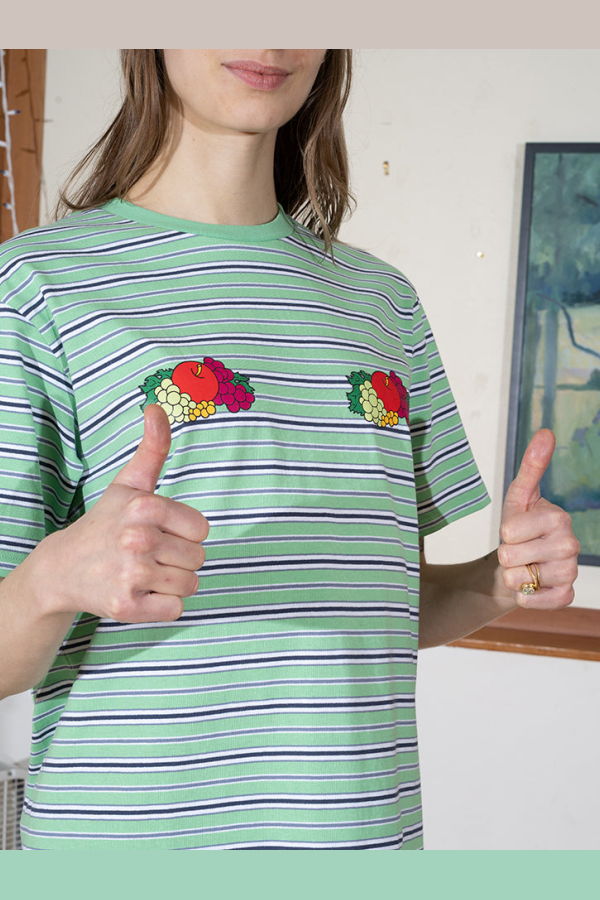 Homme Girls X Fruit of the Loom Striped T-Shirt - Green Stripe