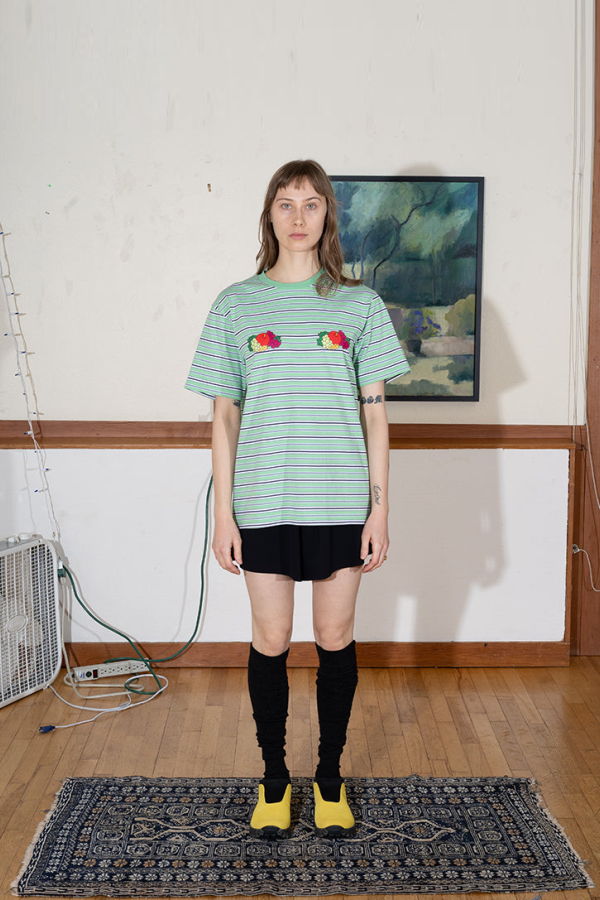 Homme Girls X Fruit of the Loom Striped T-Shirt - Green Stripe