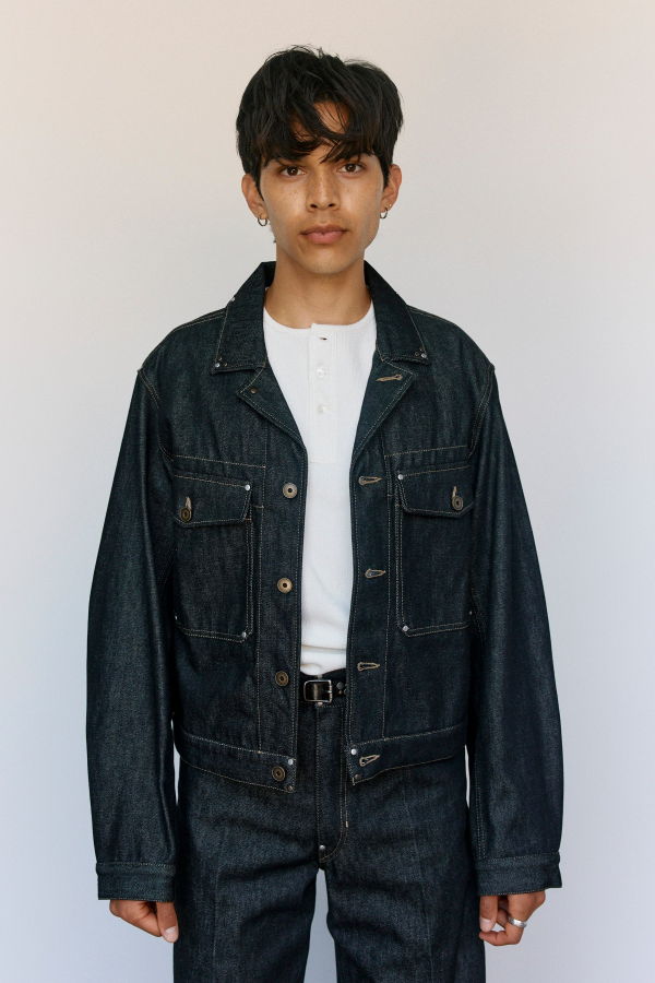 Lemaire Slate Denim Trucker Jacket With Studs
