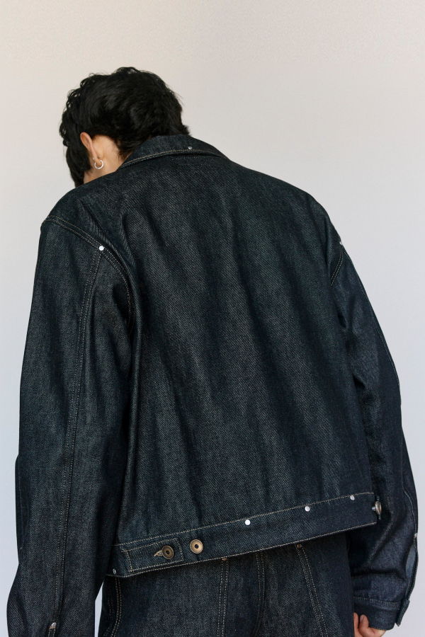 Lemaire Slate Denim Trucker Jacket With Studs