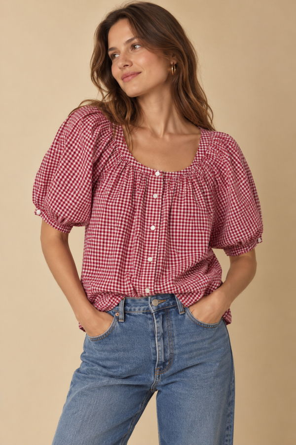 DÔEN June Top - Mulberry La Maddalena Gingham