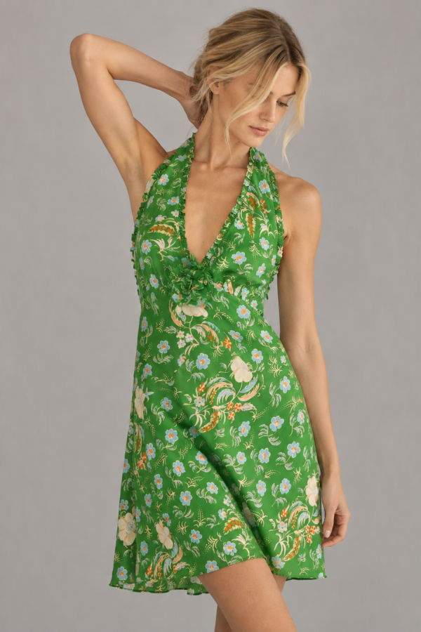 DÔEN Mazarin Mini Dress - Emerald Hollyhock Hills