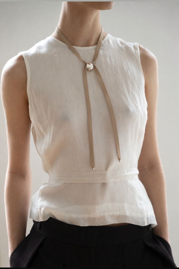 Camille Surault Mini Blowblow Necklace - Sterling Silver / Ribbon Beige