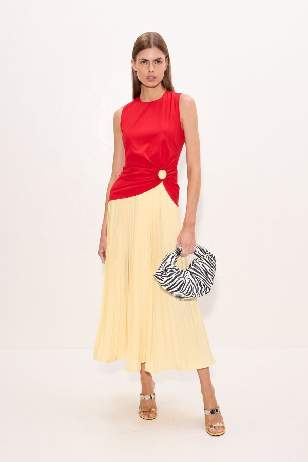 Simon Miller Cori Pleated Dress - Butter/Classic Red Combo