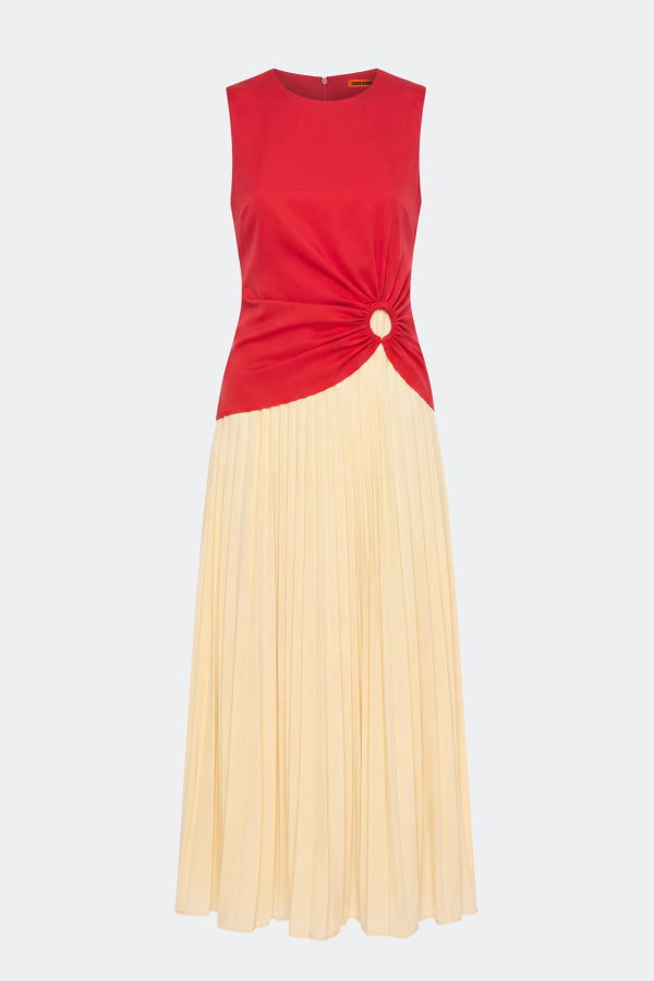 Simon Miller Cori Pleated Dress - Butter/Classic Red Combo