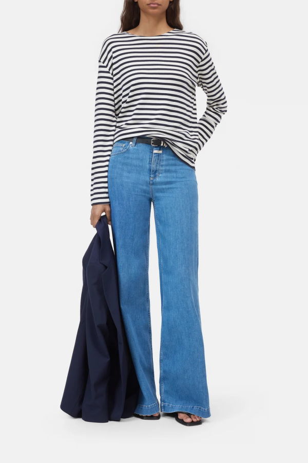 Closed Striped Cotton Long-Sleeve Top - Dark Night