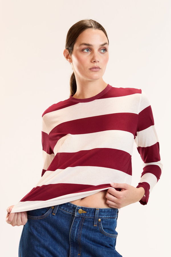 Cynthia Rowley Long Sleeve Everyday Tee - Ivory / Red