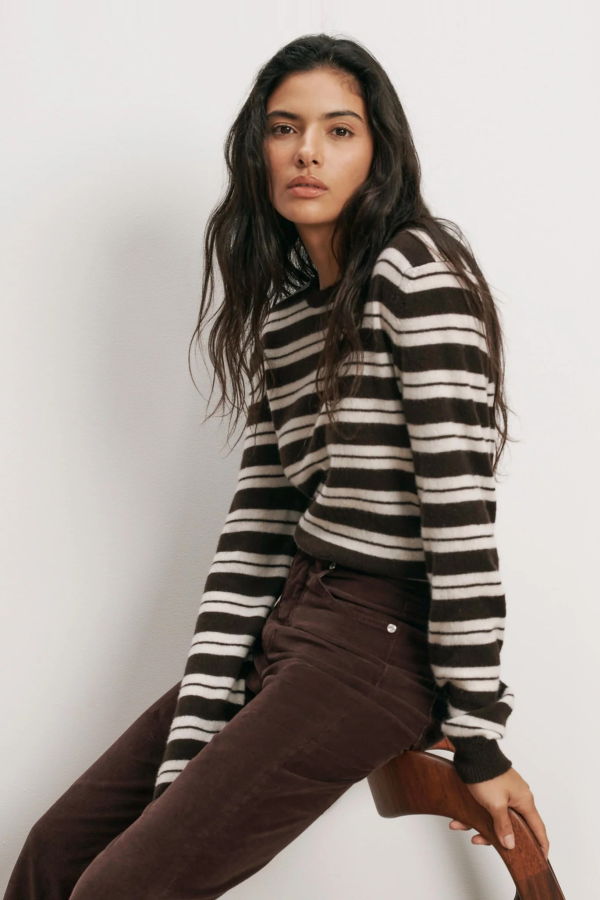 Veronica Beard Frankie Cashmere Pullover - Espresso/Ivory