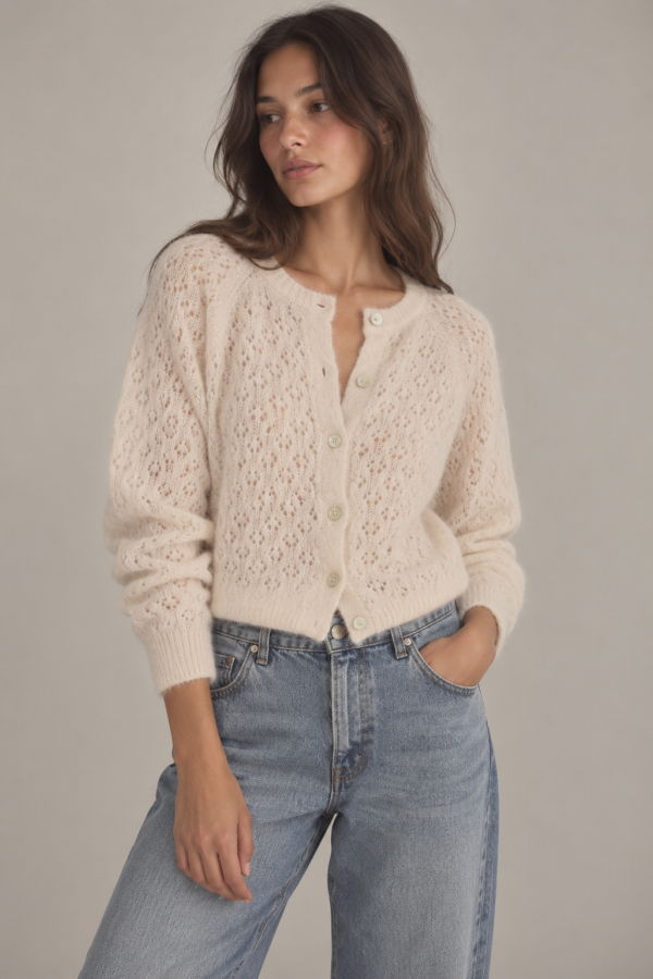 DÔEN Petra Pointelle Cardigan - Heather Dogwood