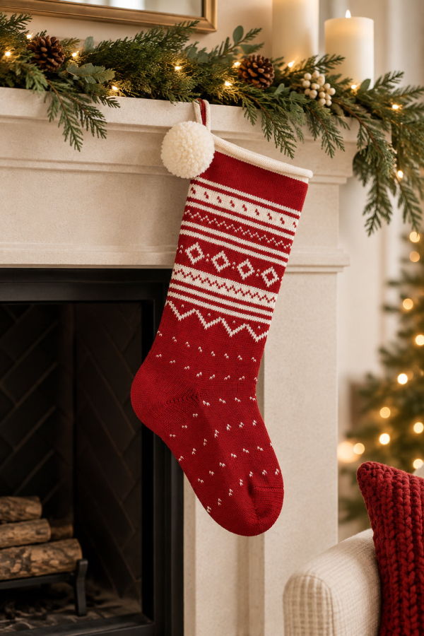 Melange Collection Nordic Roll Cuff Stocking - Red