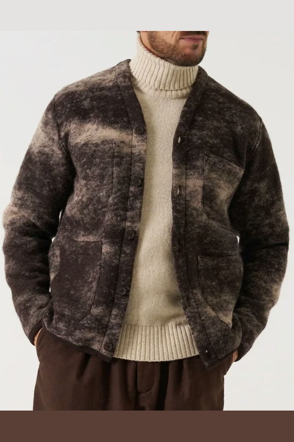 Universal Works Knit Cardigan - Brown Cloud Camo