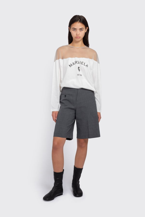 Maison Margiela MM6 Long Sleeve Sheer Mesh T-Shirt - White