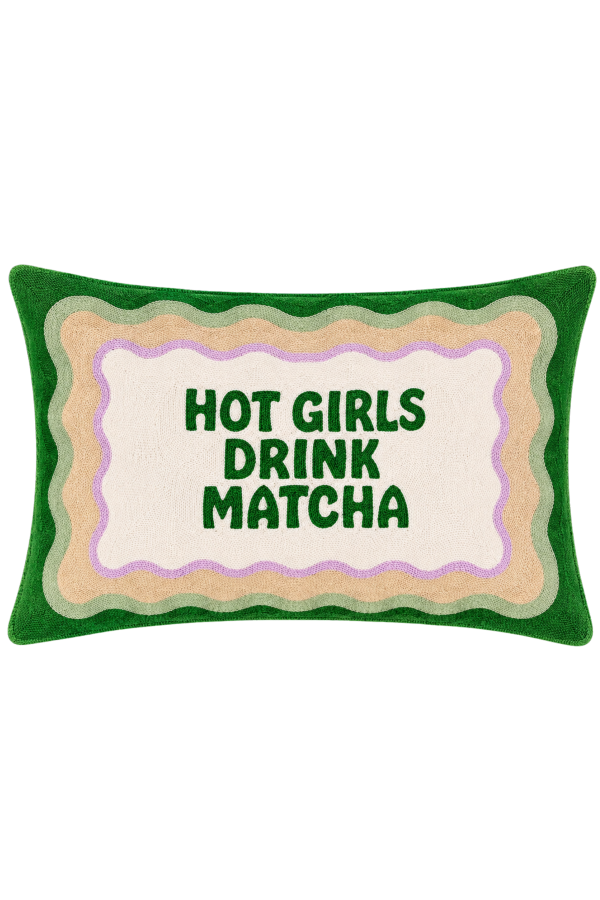The Pillow Drop Hot Girls Drink Matcha Needlepoint Pillow