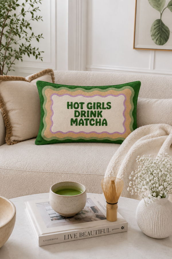 The Pillow Drop Hot Girls Drink Matcha Needlepoint Pillow