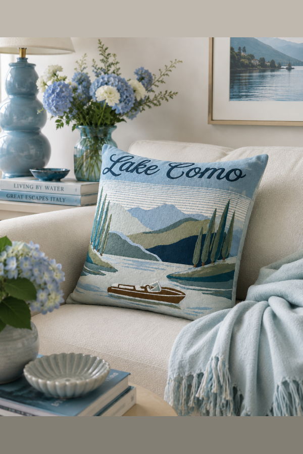 The Pillow Drop Lake Como Needlepoint Pillow