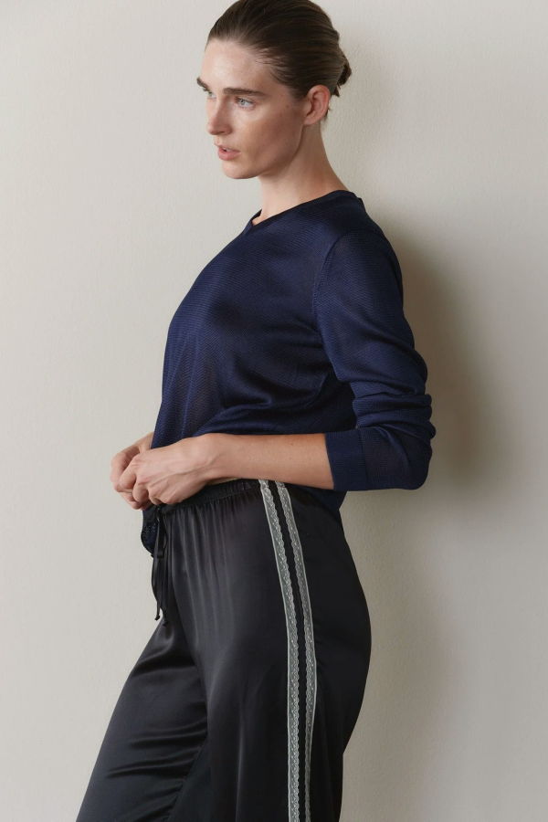 Donni. The Silk Lace Stripe Crop Pant