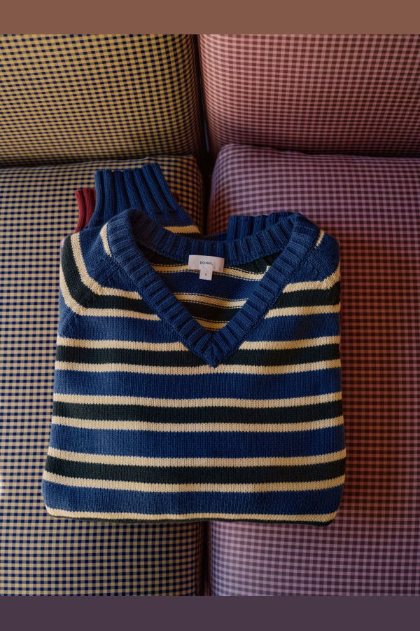 Donni. The Cotton Knit Stripe V-Neck Sweater