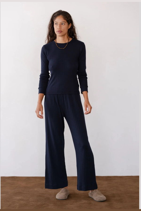 Donni. The Pointelle Simple Crop Pant - Navy
