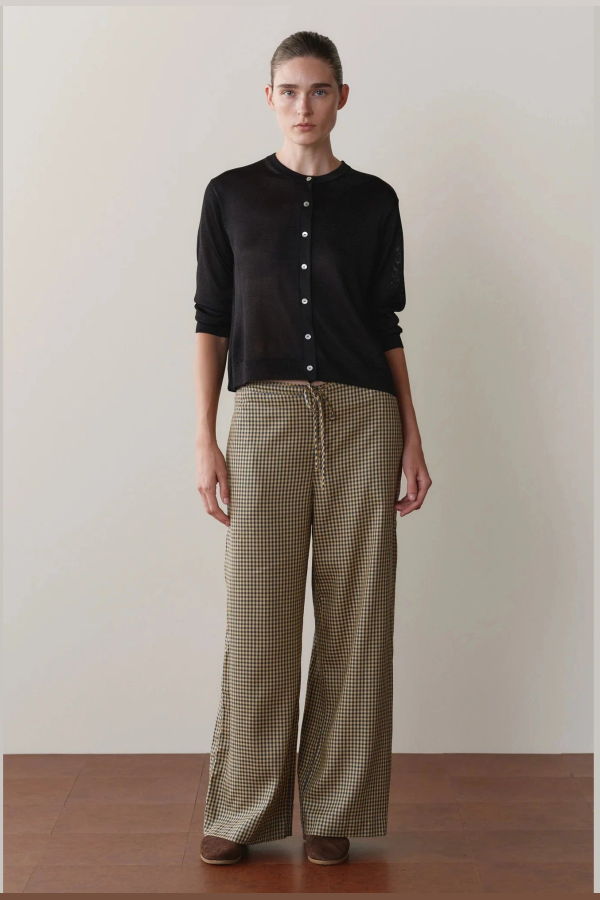 Donni. The Tencel Plaid Tie Pants - Navy/Butter Plaid