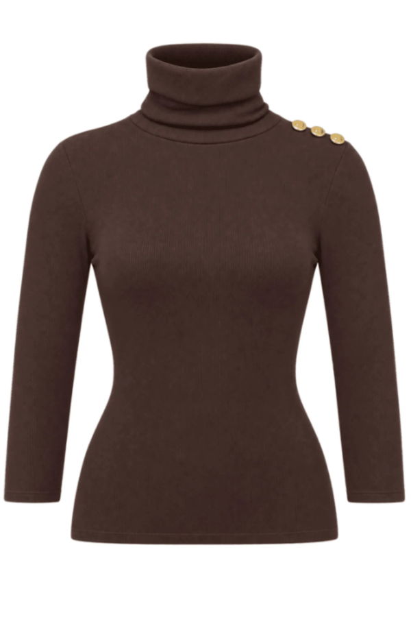 L'agence Aja 3/4 Sleeve Turtleneck Sweater - Dark Java